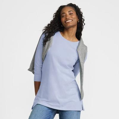 Three-Quarter Sleeve Supima Cotton Tunic, Women, size: 16-18, regular, Blue, Cotton, by Lands' End