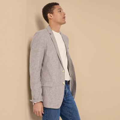 Linen Blend Tailored Blazer, Men, size: 46R, regular, Brown, Linen/Viscose/Cotton-blend, by Lands' End