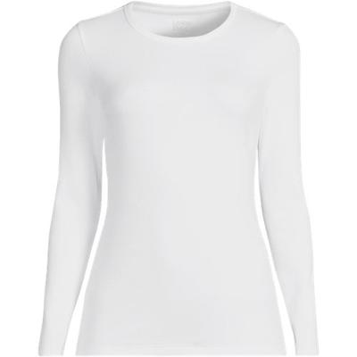 Womens Long Sleeve Micro Rib Top, Women, size: 16-18, regular, White, Cotton/Spandex, by Lands' End