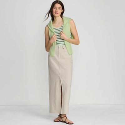 Soft Denim Maxi Skirt, Women, size: 12, regular, Ivory, Cotton/Cotton-blend, by Lands' End
