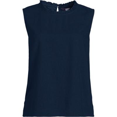 Linen Blend Sleeveless Ruffle Top, Women, size: 20, regular, Blue, Linen/Viscose, by Lands' End