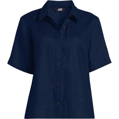 Short Sleeve Linen Shirt, Women, size: 8, regular, Blue, Linen, by Lands' End