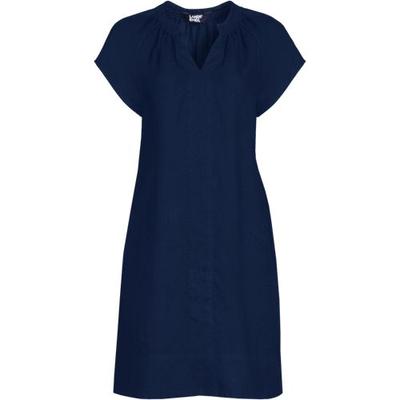 Smocked Linen Dress, Women, size: 10-12, regular, Blue, Linen, by Lands' End