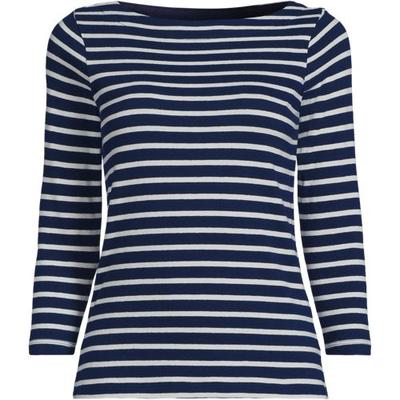Mariner Three Quarter Sleeve Boatneck Cotton Top, Women, size: 24-26, plus, Blue, Cotton, by Lands' End