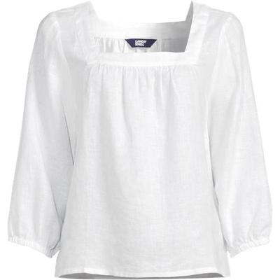 Square Neck Three Quarter Sleeve Linen Top, Women, size: 20-22, plus, White, Linen, by Lands' End