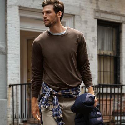 Tall Super-T Long Sleeve T-shirt, Men, size: 38-40, big and tall, Brown, Cotton, by Lands' End