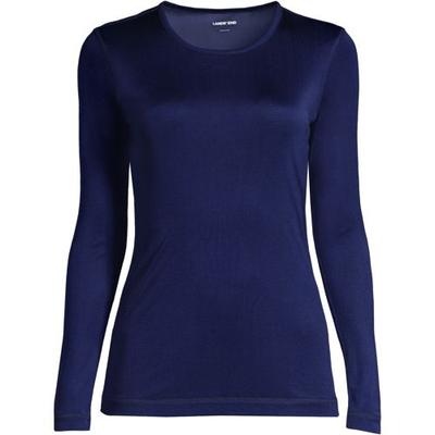 Lightweight Silk Interlock Crew Neck Top, Women, size: 28-30, plus, Blue, Silk, by Lands' End