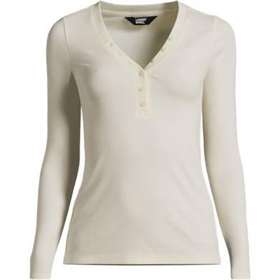 Long Sleeve Drapey Rib Henley Top, Women, size: 14-16, petite, Ivory, Spandex/Polyester/Viscose, by Lands' End
