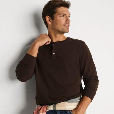 Super-T Henley Long Sleeve T-shirt, Men, size: 38-40, regular, Brown, Cotton, by Lands' End