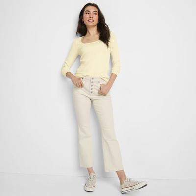 Cropped Flare Jeans, High Waisted, Women, size: 14/16, petite, Ivory, Cotton/Spandex/Polyester, by Lands' End