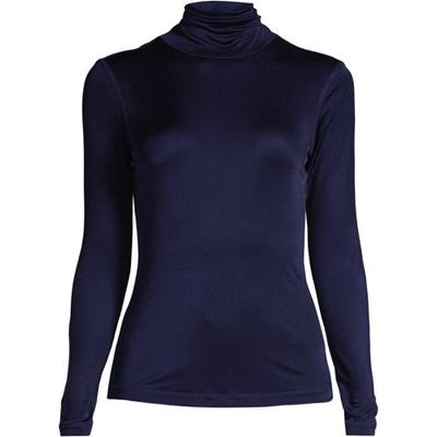Lightweight Silk Interlock Roll Neck Top, Women, size: 10-12, regular, Blue, Silk, by Lands' End