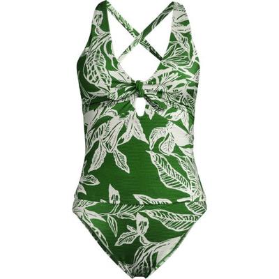 Shine Knot Front Tie Back Tankini, High Waisted - 2 piece, Women, size: 10 12, regular, Green, Spandex/Nylon-blend, by Lands' End