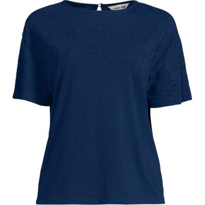 Cutwork Slub Tee, Women, size: 10-12, regular, Blue, Cotton, by Lands' End