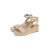 Keilsandalette TOMMY HILFIGER "TOMMY HILFIGER ESPAD MID WEDGE", Damen, Gr. 41, beige, Textil, Leder, modisch, Schuhe, Riemchensandale, Sommerschuh mit verstellbarer Schnalle