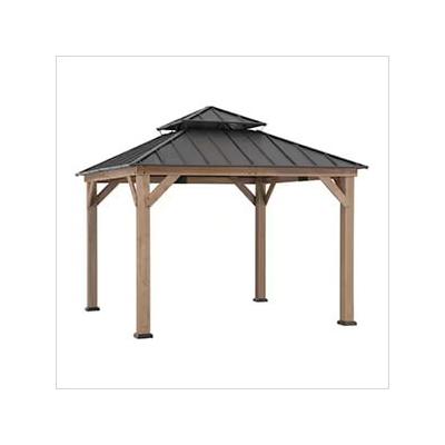 Sunjoy Group 11 x 11 Wooden 2-Tier Aluminum Hardtop Gazebo with Ceiling Hook