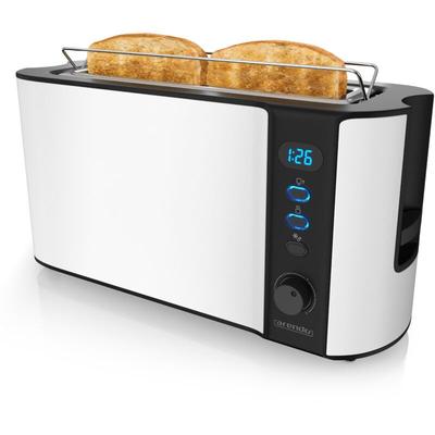 Langschlitz Toaster für 2 Scheiben, integrierter Brötchenaufsatz, 1000 w, Restzeitanzeige, Weiß