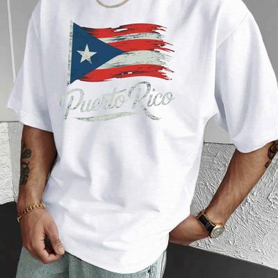 TEMU Puerto Rican Flag Print Tee Shirt, Tees For Men, Casual Short Sleeve T-shirt For Summer Image