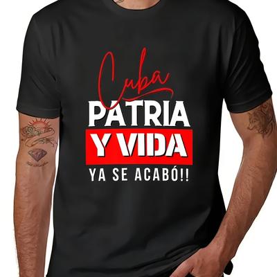 TEMU Short Sleeve Cotton Heavyweight Round Neck Cuba Patria Y Vida T-shirt Summer Tops Funnys Cute Tops Men Graphic 220g Image