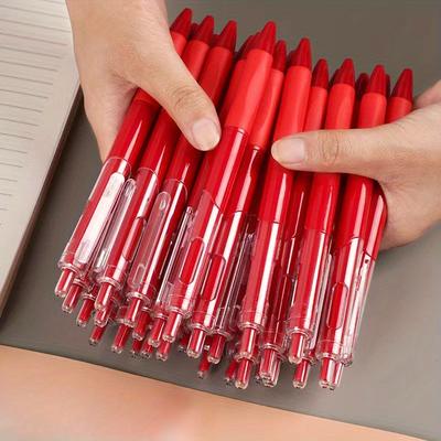 TEMU 12pcs Teacher Proofreading Red Pens Cheap Quick-drying Student Proofreading Press Red Gel Pens With Pen Holder Design, 0.5mm Tip, Student, Teacher Gift Image