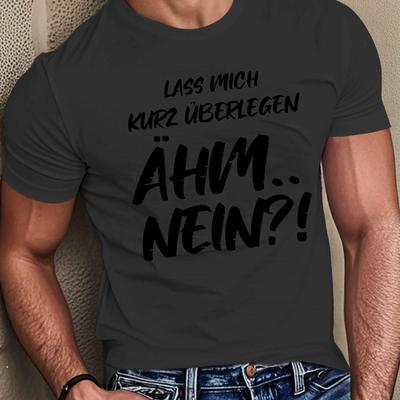 TEMU Men's Humorous German Quote T-shirt - Black Polyester, Casual Crew Neck, Short Sleeve Summer Top, Machine Washable, Humorous Apparel|relaxed Fit Shirt|smooth Texture, Funny T Shirts Image
