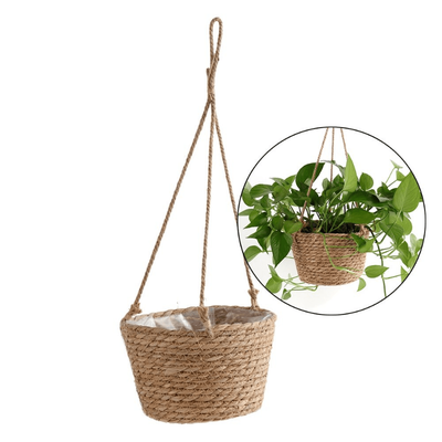 TEMU Natural Jute Rope Woven Hanging Planter Basket - Indoor/outdoor Macrame Plant Holder For Home Decor, Garden, And Patio, Beige Flower Pot Hanger With Storage Compartment, Hanging Plant Holder Image