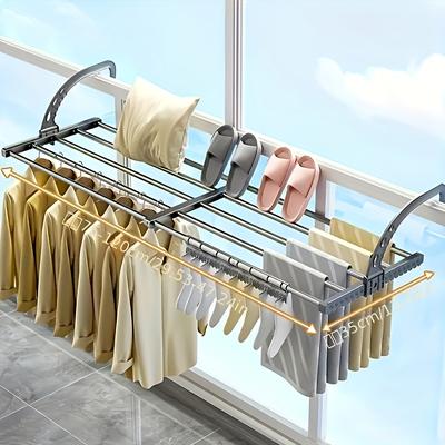 TEMU 2 Sizes , Adjustable Outdoor Clothes Drying Rack, Space-saving Balcony Garden Hanger, Space-saving Storage Organizer, Gift, Plastic Material, Clothes Drying Rack, Drying Racks Image
