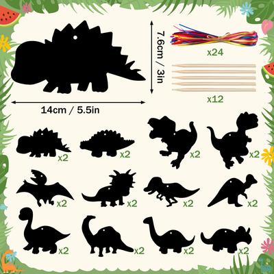 TEMU 48/24pcs Dinosaur Scratch Art Set - Paper Kit For Dinosaur Party And Room Decor - Classroom Craft Birthday Party Supplies