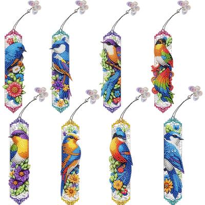 TEMU 8pcs Diamond Painting Bookmarks, Colorful Birds Style, Pet Material Mosaic Diamond , Double-sided Pattern, Suitable As Gifts For , Reading Image