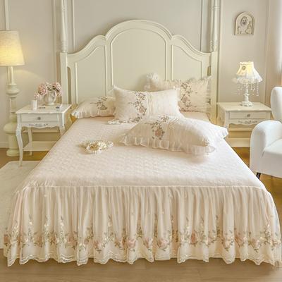 TEMU Korean Ruffle Bed Skirt Three-piece Set With Fitted Sheet, Sealy Non-slip Mattress Protector Cover Image