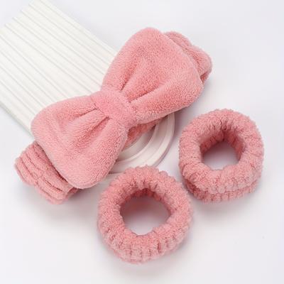 TEMU 1 Large Headband & 2 Wristbands - Soft, Non-scented, Hydrophilic Pu Material - Ideal For Face Wash, Makeup Application & Removal, Suitable For Types, Makeup Accessorie Image