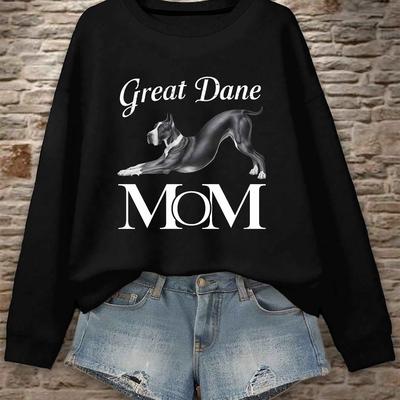 TEMU Great Dog Illustration Sweatshirt, Crew Neck Casual Sweatshirt For Fall & Spring, Women's Clothing Image
