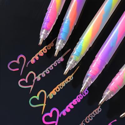 TEMU 6pcs Vibrant Rainbow Glitter Gradient Gel Ink Pen Set, Medium Point, Smooth Writing, Pastel Ink For Writing, Writing, Art Drawing, Journaling Image