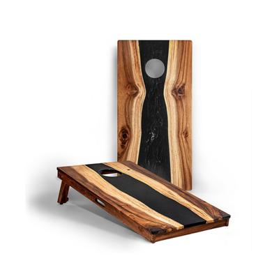 Elakai 2ft x 4ft River Epoxy Resin with Live Edge Acacia Pathfinder Art Cornhole Boards - Age 8 Years+ - Onyx