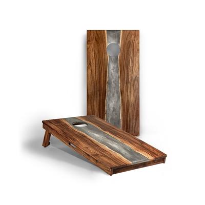 Elakai 2ft x 4ft River Epoxy Resin with Live Edge Acacia Pathfinder Art Cornhole Boards - Age 8 Years+ - Slate