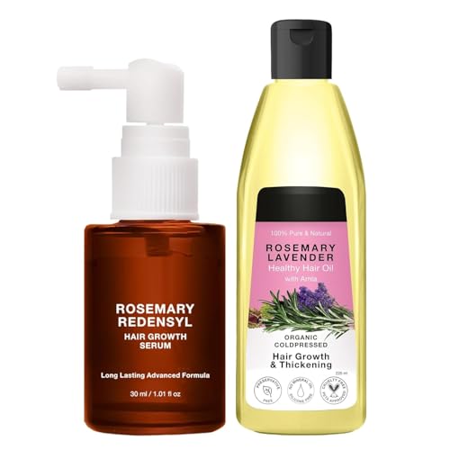 Hair Growth Combo – Rosemary Redensyl Serum (30ml) & Rosemary Lavender Hair Oil (225ml) | With 4% Anagain, 1% Melanogray, Caffeine, Biotin, Keratin, Tea Tree, Rice Water & Chia Seeds | Hair Fall Contr