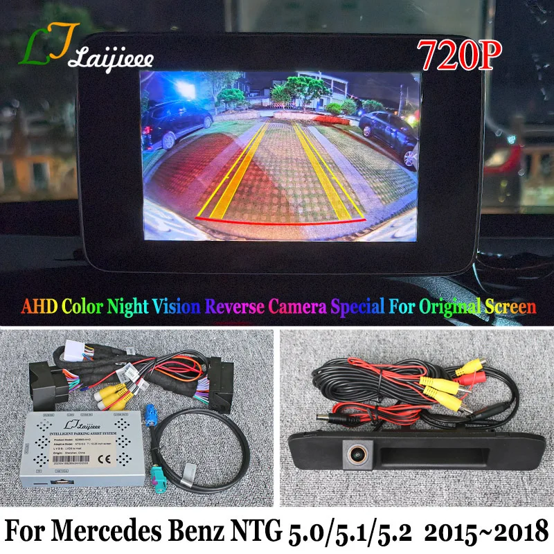 Plug-and-Play-Backup-Rückfahr kamera für Mercedes Benz A/B/C/E/CLA/CLS/GLA/GLC/GLE/SLC/V Class NTG 5.0/5.1/5,2 Modelle, 720p AHD Farb-nachtsicht, OEM-Bildschirm kompatibel ohne Codierung Image