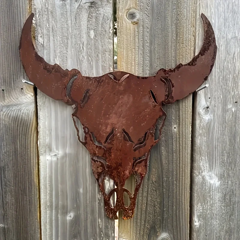 Western Bull Skull Metal Wall Home Decor Adds Home Outdoor Cow Skull Sign Garden Areas Holiday Halloween Easter Thanksgiving