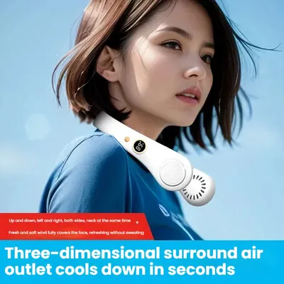Portable rechargeable bladeless neck fan -360 ° cooling wearable fan, suitable for outdoor sports, with digital display screen
