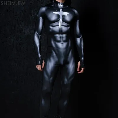 Menschlicher Muskel Schwarzer Overall Erwachsene Männer Anime Rollenspiel Macho Kostüm Halloween Party Kleidung Schlanker enger Body Bühnenanzug 2025 Image