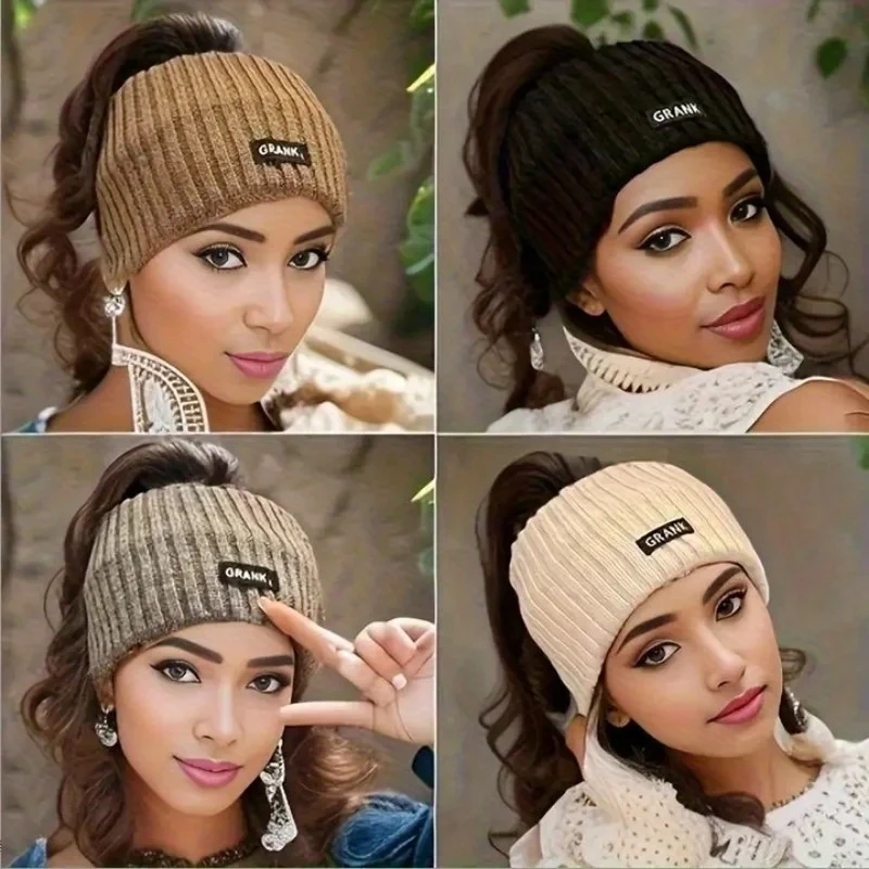 Frauen Winter Breites Stirnband Einfarbig Gestrickte Warme Headwrap Mädchen Punk Elastische Kopfbedeckung Sport Haarbänder Zubehör Image