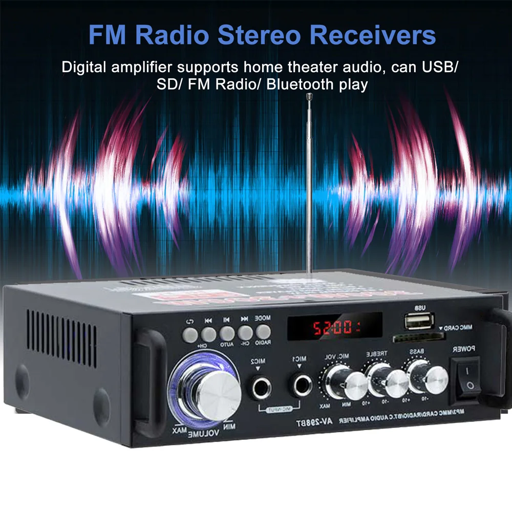 600W Digitalverstärker Audio Bass Audio Power Bluetooth Heimverstärker Hifi MP3 FM Auto Musik Subwoofer Lautsprecher USB SD Mikrofon Image