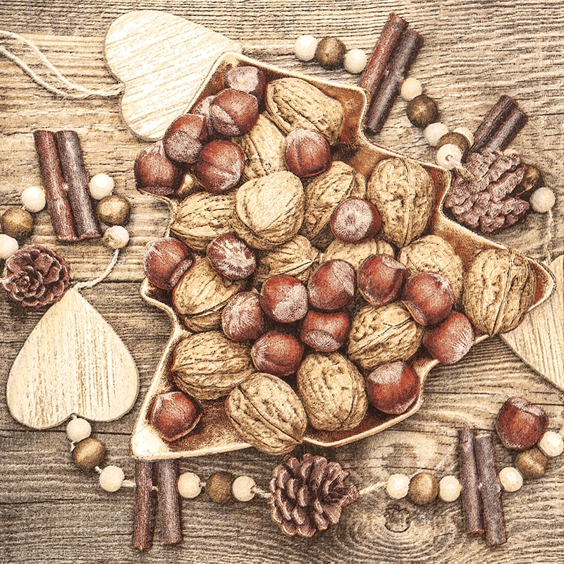 Home Fashion, Nut Tree, Lunch-Servietten aufgefaltetes Maß 33 cm x 33 cm, im Viertelfalz, 20 Stück pro Pack Image