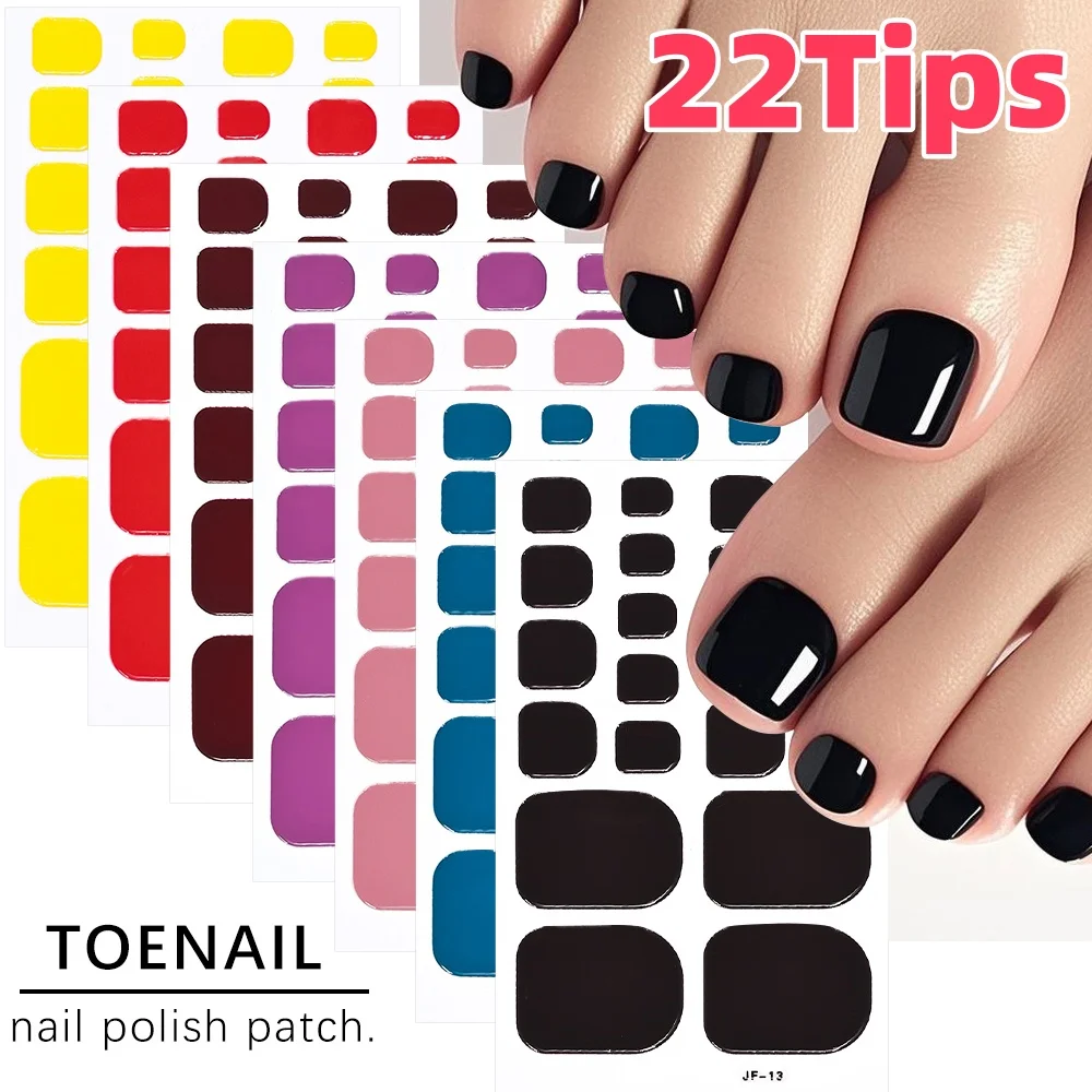 22 Tipps/Blatt einfarbige Zehennagelaufkleber, vollständige Abdeckung, selbstklebende Zehennagellackstreifen zum Backen im Sommer, kostenlose Zehennagelverpackungen * Image