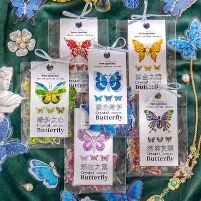 30 Blatt RoseWaterproof Schreibwaren Büro Scrapbook Bunte Schmetterling Herz Hand vorhang Funkelnden Aufkleber 112*80 MM Image