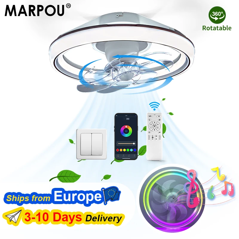 MARPOU Ventilatore da soffitto Luci 90W Ventilatore oscillante a 7 pale Ventilatore da soffitto moderno con luce a LED Lampada da ventilatore a LED per ristorante con telecomando