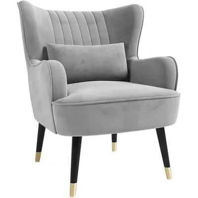 Velvet Accent Chair with Lumbar Pillow, Modern Wing Back Armchair Lounge Chair, Large Occasional Chair for Living Room Bedroom