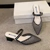 Schuhe Damen-Hausschuhe, beige Sandalen mit Absatz, niedrige, große Größe, spitze Zehen,