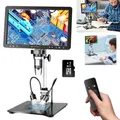 Microscopio digitale da 10,1'' con 1920P, 8 luci LED e schermo ruotabile Microscopio elettronico USB per riparazione PCB, monete, telecomando wireless