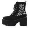 AIYUQI 2025, neue Damen-Stiefeletten, kurze Schnürstiefel mit dicken Sohlen für Damen, große bestickte Winter-Damenschuhe