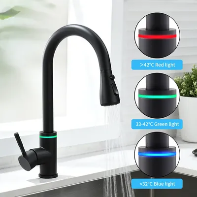 Smart Touch Black Kitchen LED Faucets Crane For Sensor Kitchen Water Tap Sink Rotate Touch Faucet Water Mixer Tap KH-1067